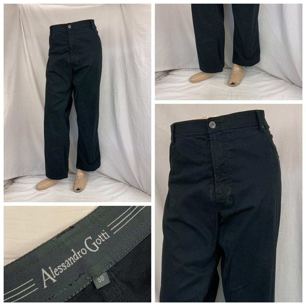 Alessandro Gotti Pants 42x29 Men Black Cotton Spandex Flat Front