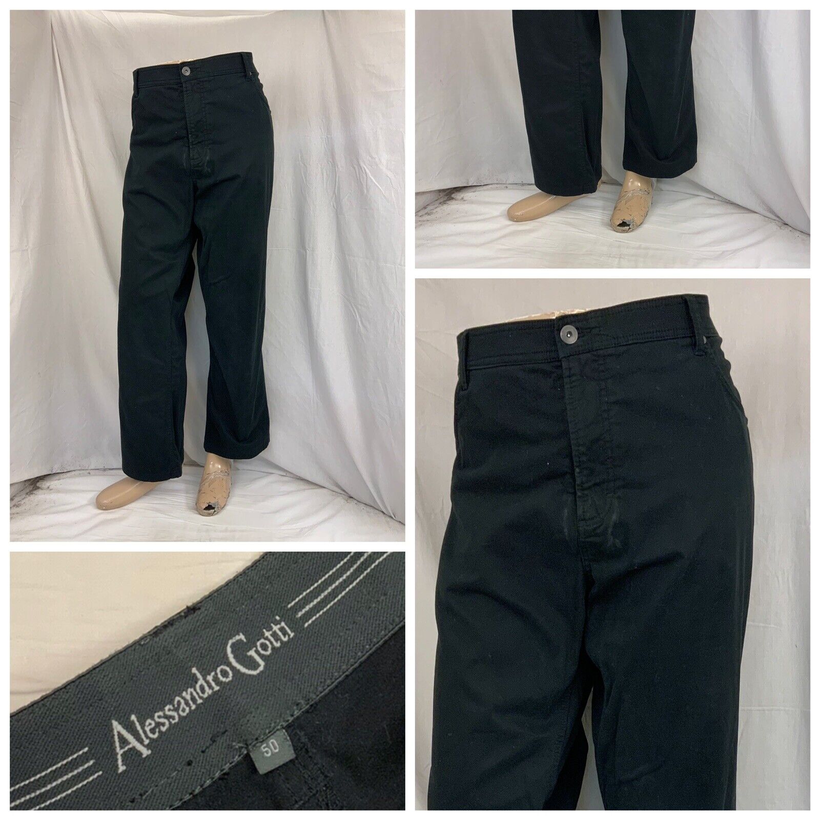 Alessandro Gotti Pants 42x29 Men Black Cotton Spandex Flat Front Mint YGI  N1-93
