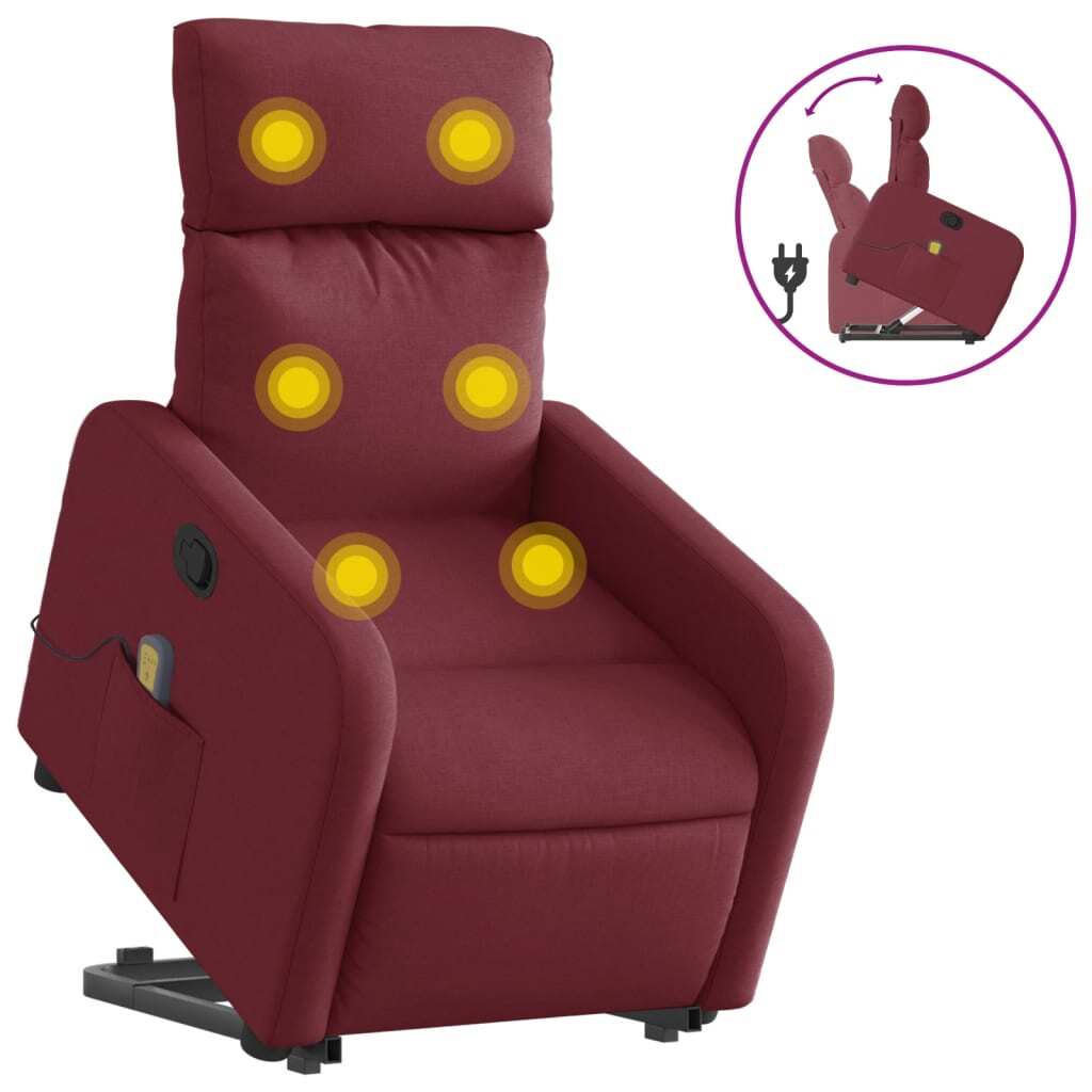 Fauteuil inclinable de massage en tissu rouge bordeaux relax