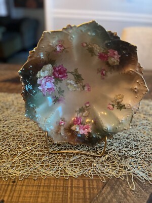 MZ Austria Porcelain Floral Gold Trim Scalloped Vintage Roses Bowl M Z - Picture