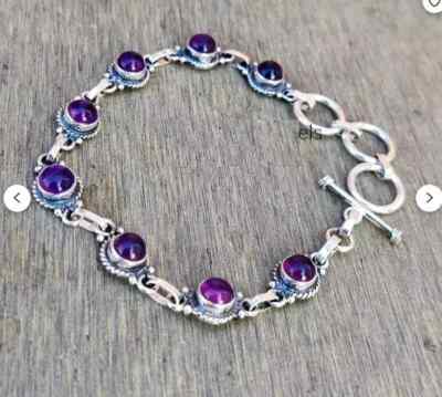 Beautiful Amethyst Stone 925 Sterling Silver Handmade Anniversary Bangle Si28
