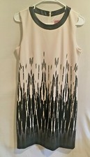 Eliza J Women's Black White Print Shift Dress Sz 10 Sleeveless Zip Closure Lined