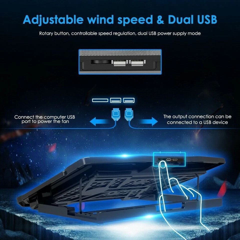 Almohadilla de enfriamiento para computadora portátil para juegos con 3-6 ventiladores LED soporte refrigerador para computadora portátil de 12-17" Foto 3 de 4