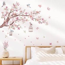 Cherry Blossom Flowers Wall Stickers Pink Magnolia Floral Tree Branch B