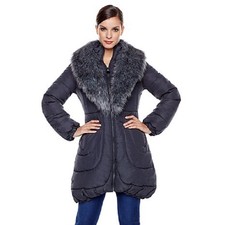 *rare* Iman Platinum City Chic Nylon & Faux Fur Puffer Coat Jacket M $200