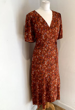 Nanette Lepore midi dress US 10 UK 12 14 VGC pattern print wrap ruffle floral 