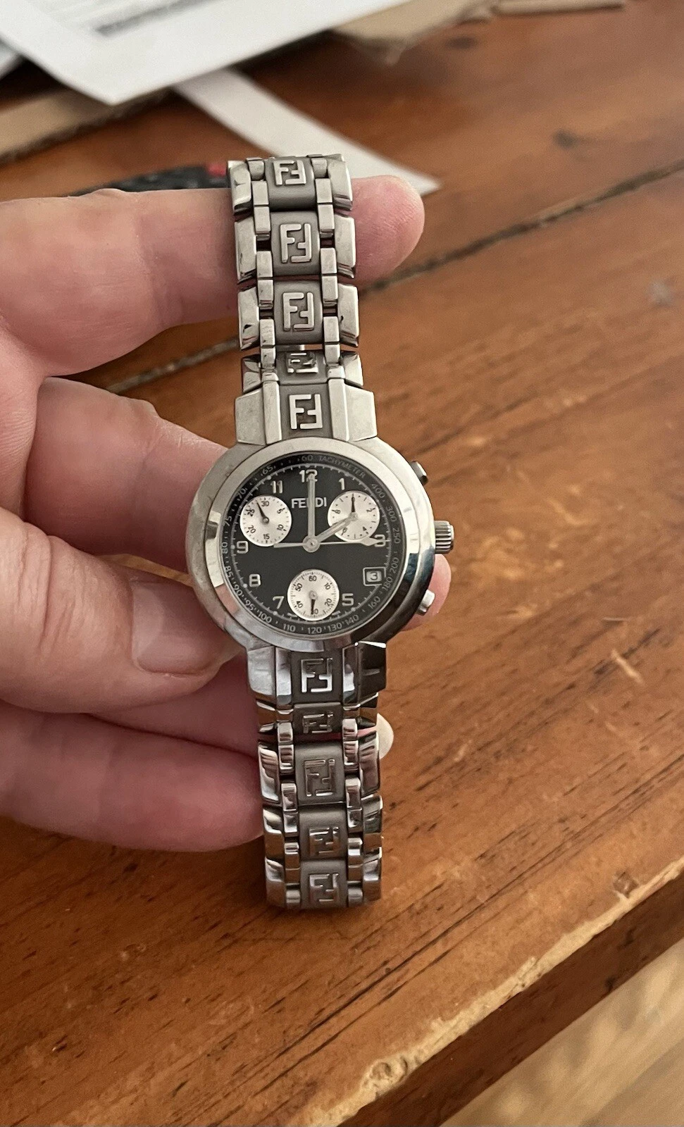 FENDI OROLOGI ZUCCA Cronografo Nero su 3 Facce Argento Edizione Limitata Donna W