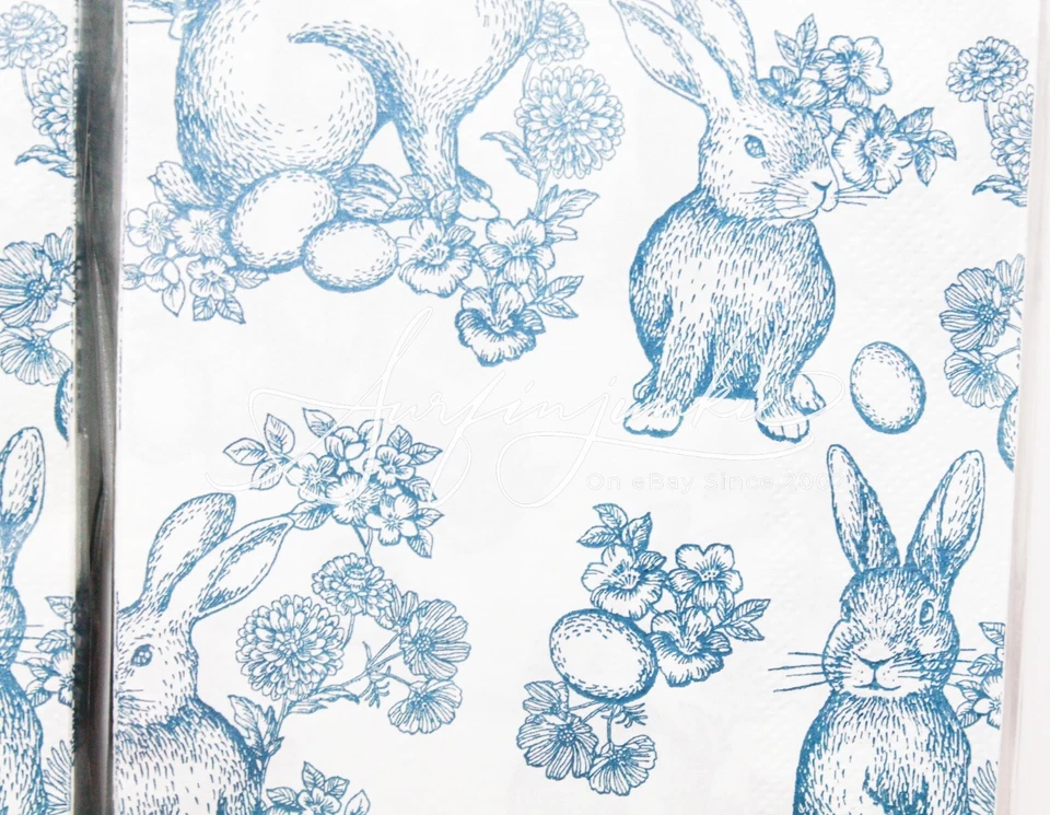 Dinner Napkin Bathroom Guest Towel 2 pack Blue Toile 32 Ct Easter Bunny Rabbit - Image 2 of 4