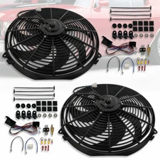 2 Sets 3000CFM 16" Wide Curved Blade Electric Cooling Fan Reversible & Relay Kit