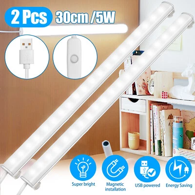 REDTAGTOWN 2pcs 20LED Under Closet Light USB Magnetic Shelf Strip Bar Cabinet Wall Lamp Kit