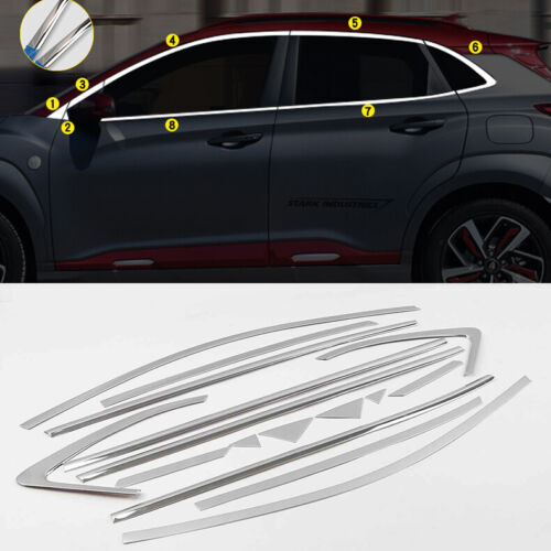 Hyundai Kona 2018-2023 Chrome Side Window Frame Sill Trim Cover Strips - Stylish Exterior Upgrade  