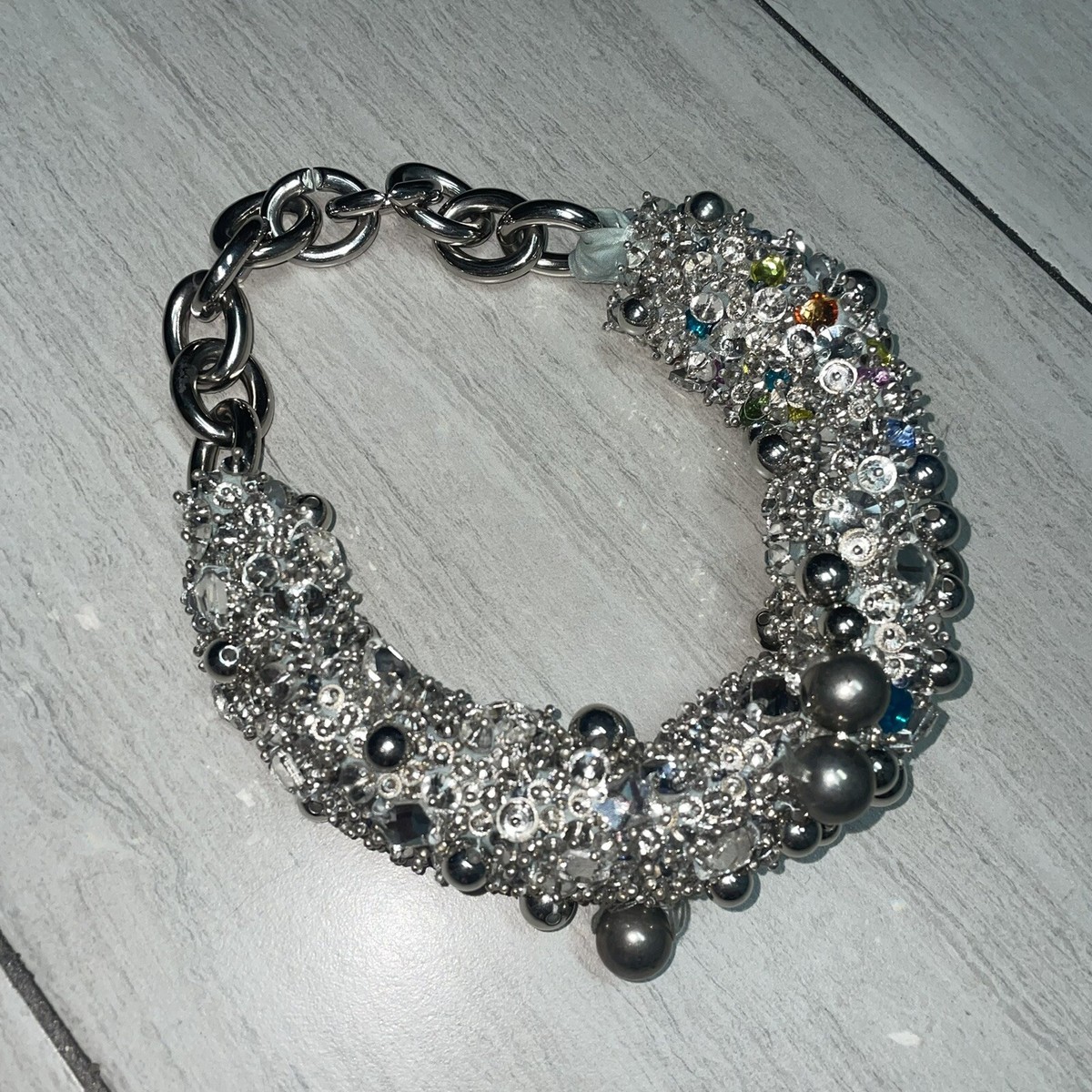 アクセサリーその他 DRIES VAN NOTEN 'Swirl' necklace Silver Dries Van Noten Women's Metallic Necklace With Hand Beaded