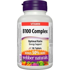 Webber Naturals B100 Complex Optimal Ratio Energy Support Mental 90 pcs NEW