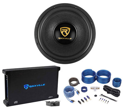 Rockville W15K9D4 15'' 5000 Watt Car Audio Subwoofer+Mono Amplifier+Amp Kit