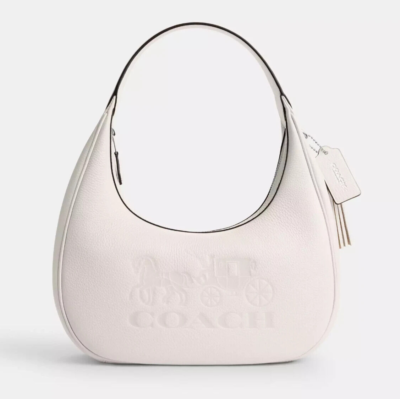 Coach Women's Silver/Chalk Carmen Refined Pebble Leather Shoulder