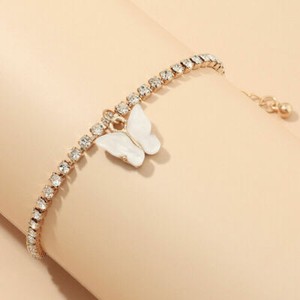 Authentic Gold Plated White Enamel Butterfly Charm Zircon Tennis Bracelet