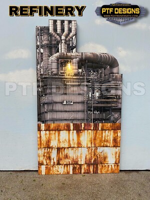 HO Scale OIL REFINERY Flat / Front 3D Background w/LED, Tank Field Walthers