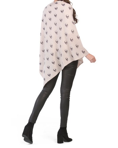 NEW 360 Cashmere Skull Cashmere Geraldine Poncho Scarf Shawl Wrap Light Pink - Foto 2 di 2