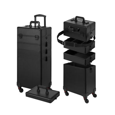 Rolling Makeup Case, Makeup Train Case with Lid, 5 in 1 Cosmetology Case on W...
