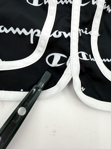 Champion Shorts Girls Youth Extra Large Black Lined Allover Logo Active Workout - Picture 8 of 16