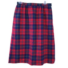 Vintage Pendleton Tartan Plaid Wool Below Knee Skirt Fits 4-6, Vtg 14 Red Blue