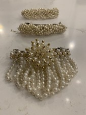 Vintage Hair Clips Dangle Drop Fancy Hair Barrettes 1980 s Ivory Set Of 3