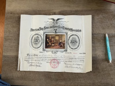 VTG. 1924 American Flag and Betsy Ross Memorial Association Certificate