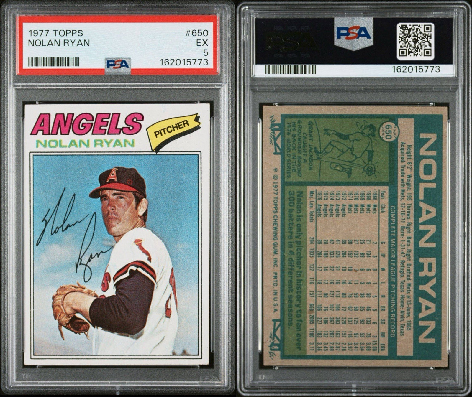 1977 Topps - Nolan Ryan #650 - PSA EX 5 !!! view 3