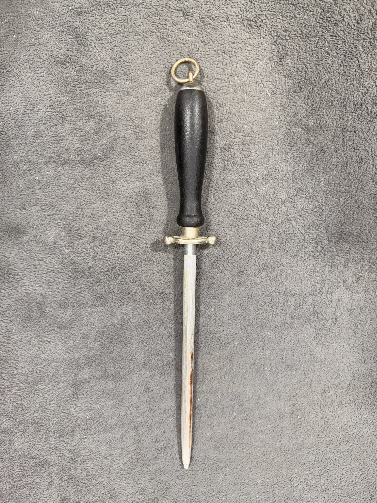 Vintage Solingen Germany Knife Sharpening Steel Honing Rod Guard Black Handle