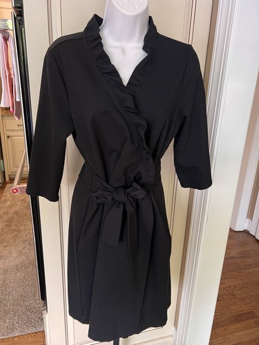 Ann Taylor black wrap 3/4 sleeve dress size 12 EUC Worn Once ruffle neck