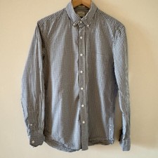 J. Crew Men  s MEDIUM Gingham Navy Secret Wash Button-Down Shirt Stretch Organic