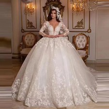 Vintage Lace Wedding Dresses Shinny Tulle Sleeves Princess Beading Bridal Gowns