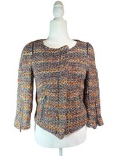 ZARA BASIC Tweed Zipper 3/4 Sleeve Jacket Multicolor Womens M Lined