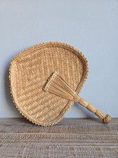 Vintage Handwoven Straw Fan   Natural Rattan / Boho Decor