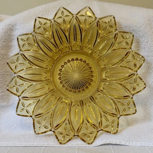 Vintage Federal Glass Petal Amber/Sungold 11.5” Plate MCM