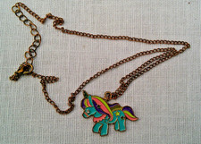 Gold Tone Enamel Unicorn Pendant Necklace Rainbow Mane Stars Unmarked