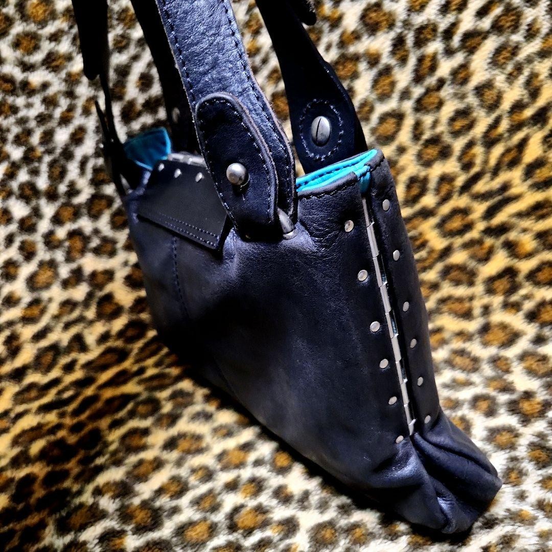 Vintage Rare DIESEL 90s 00s Black Gold Leather Studded Tote Bag