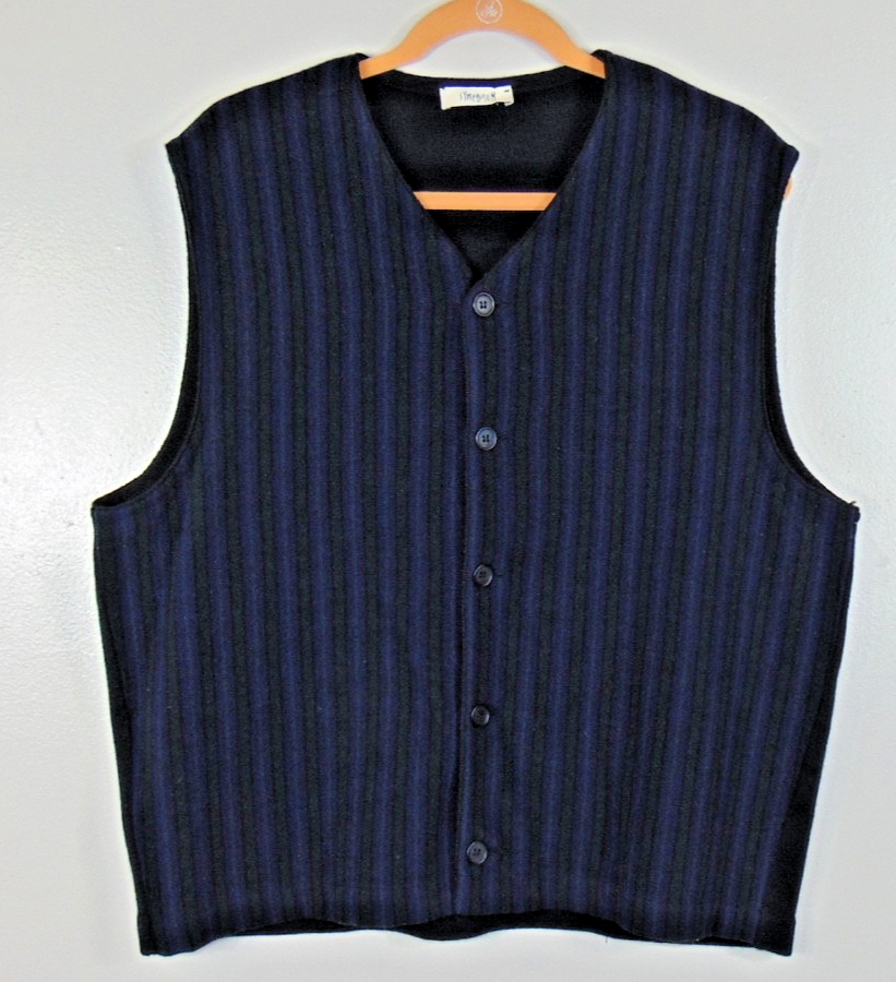 VTG Symposium Sweater Vest Mens XL Wool Blend Cardigan Knit Grandpa Blue Black