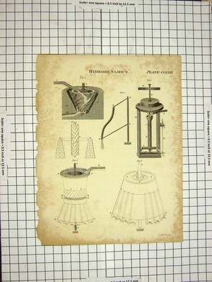 Old Antique Print C1800 Encyclopaedia Britannica Hydrodynamics Diagrams 19th