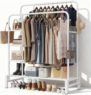 Clothes Rail for Bedroom Double AUCITON Clothing Rail shelves Hanging Rail White