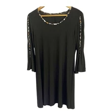 MSK  Women's Black Leopard Embellished Bell-Sleeve Mock-Neck Shift Dress Size M