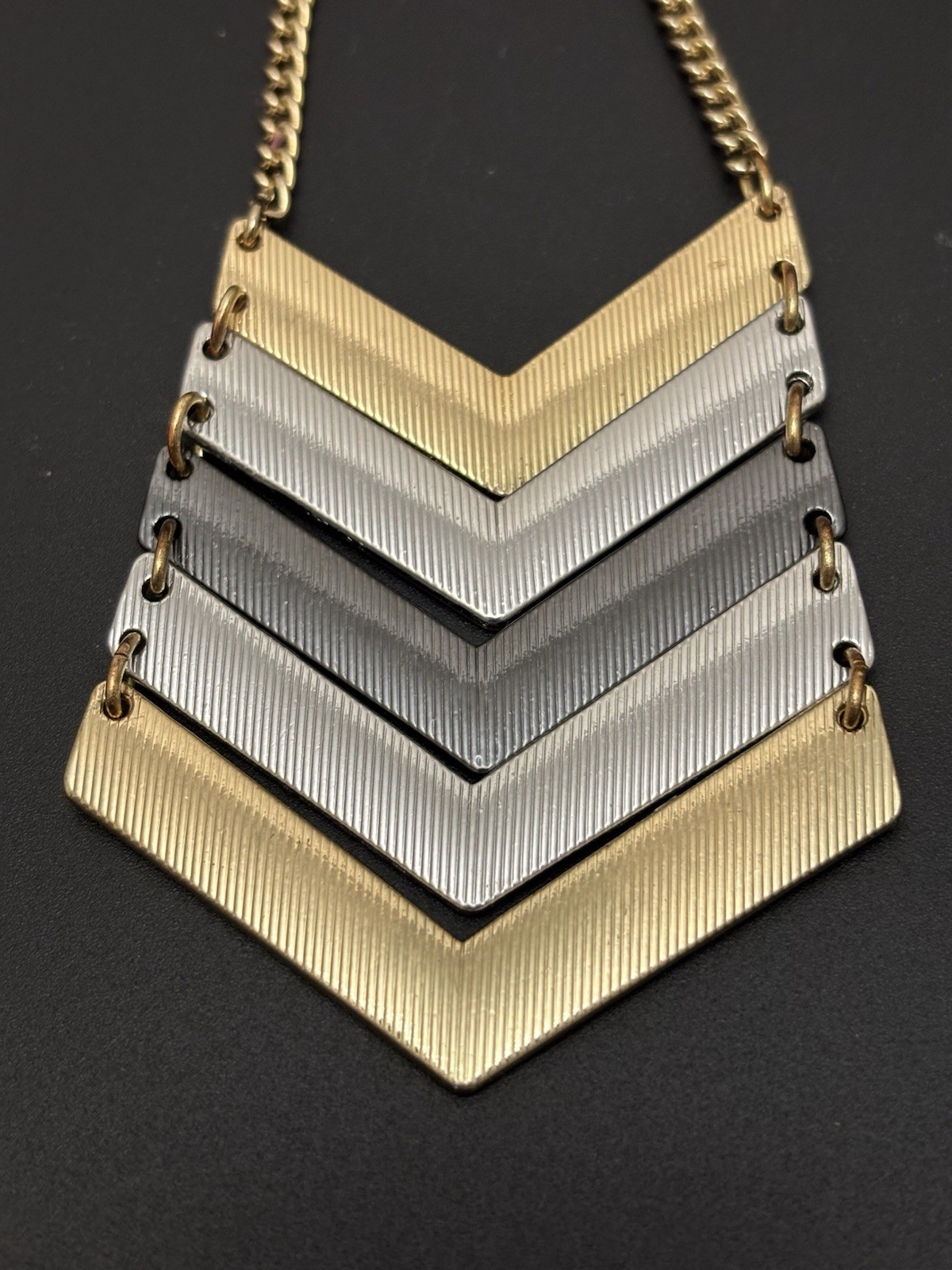 Chevron Stacked Statement Necklace Silver Gunmeta… - image 2
