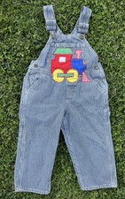 Vintage OshKosh BGosh Hickory Stripe Bib Overalls Size 3 Handmade Train Appliqu