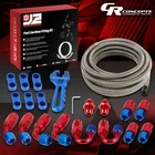 J2 8AN 25FT Nylon Stainless Braided Oil/Fuel Line Hose End Fitting Kit Silver