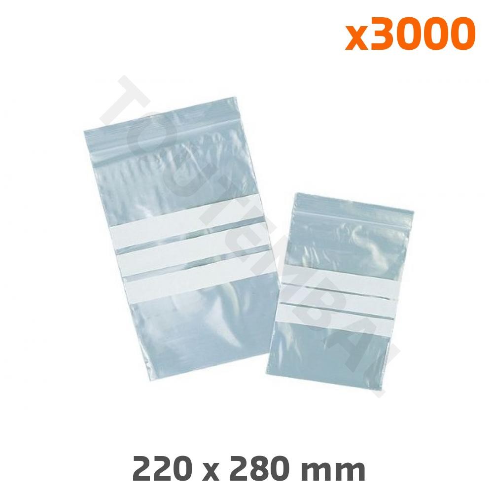 Sachet zip avec bandes blanches 220x280 sachet plastique zip inscriptible ecriture