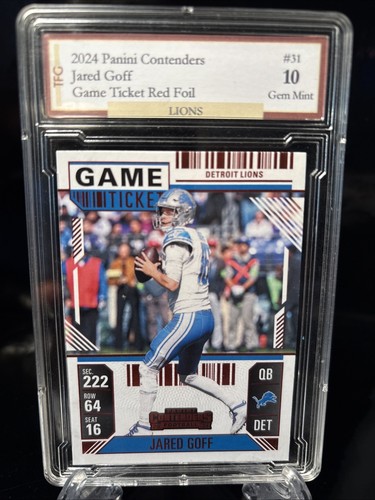 2024 Panini Contenders Jared Goff Game Ticket Red Foil #31 GEM 10 - 第 1/2 張圖片