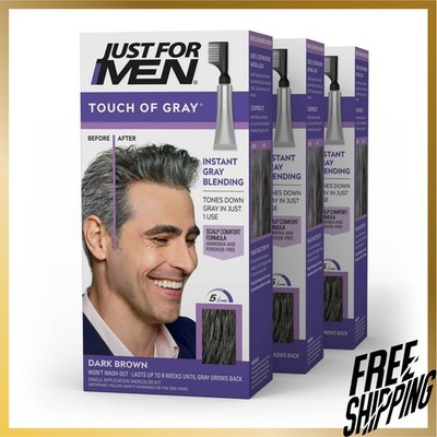 Just for Men Touch of Gray Hair Color with Comb Applicator, T-45 Dark Brown, 3PK