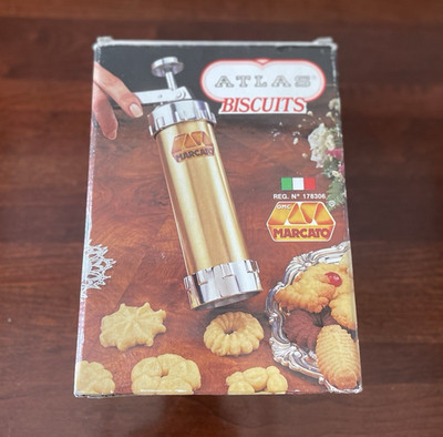 1980s Marcato Atlas Biscuits Cookie Press Set w Box Made in Italy