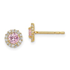 14k Yellow Gold Pink CZ Stud Earrings Perfect Gift for Her