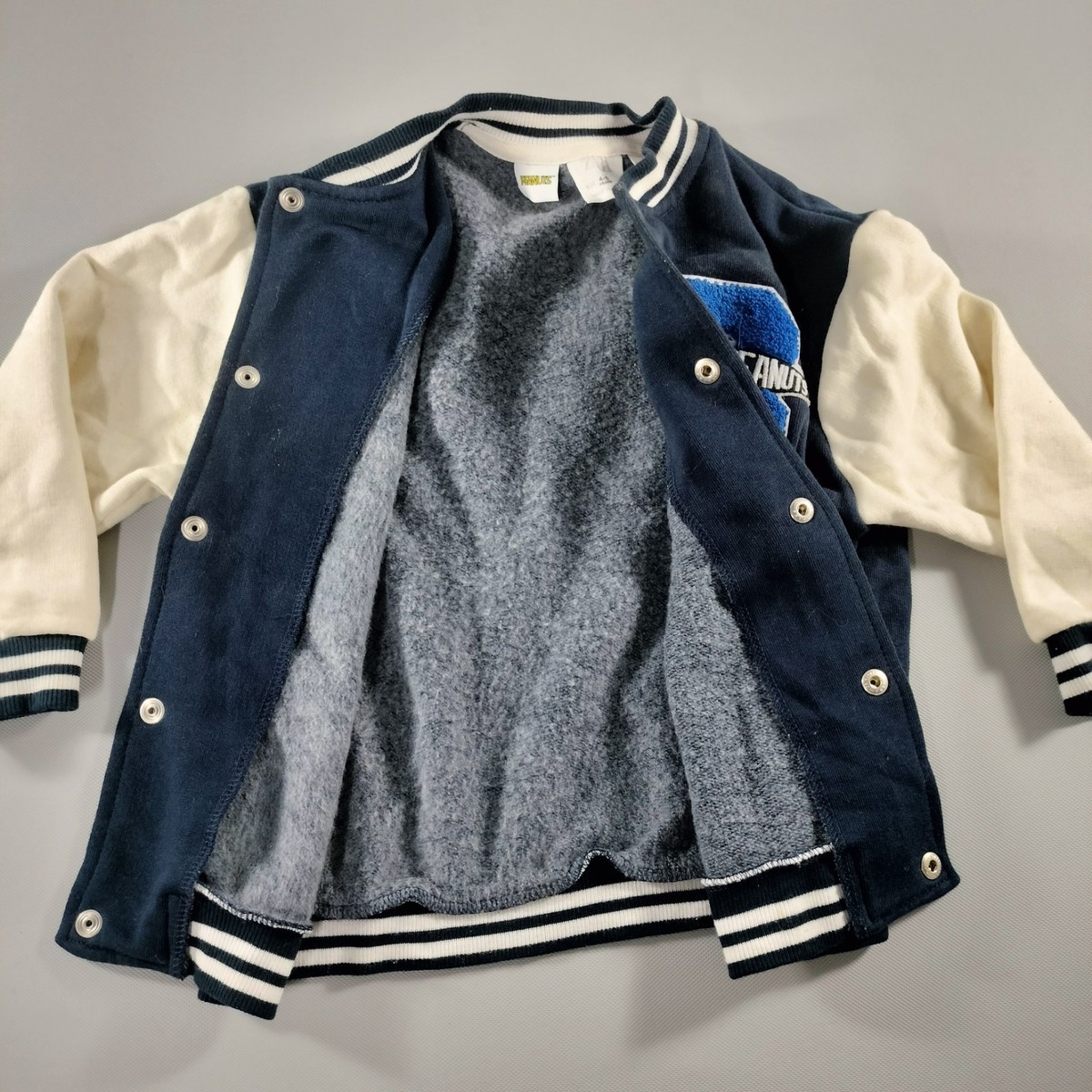 Vtg Zara Peanuts Snoopy Sports Club Blue White Varsity Jacket Kids